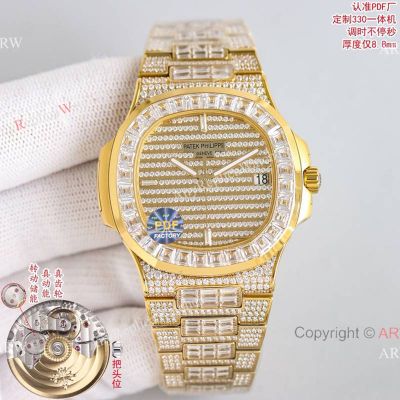 PDF Patek Philippe Nautilus 40*8.7mm 26-330 Movement Iced Out Yellow Gold Watch
